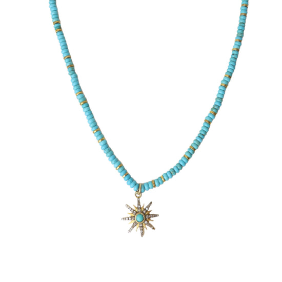 Turquoise Pave Diamond Sun Necklace