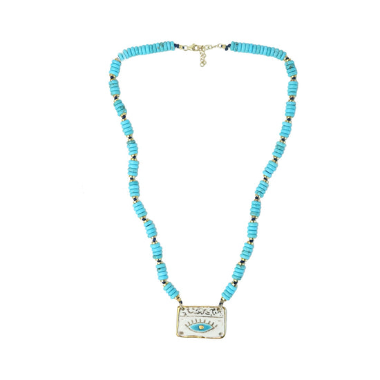 Rectangular Ceramic Eye | Turquoise Necklace