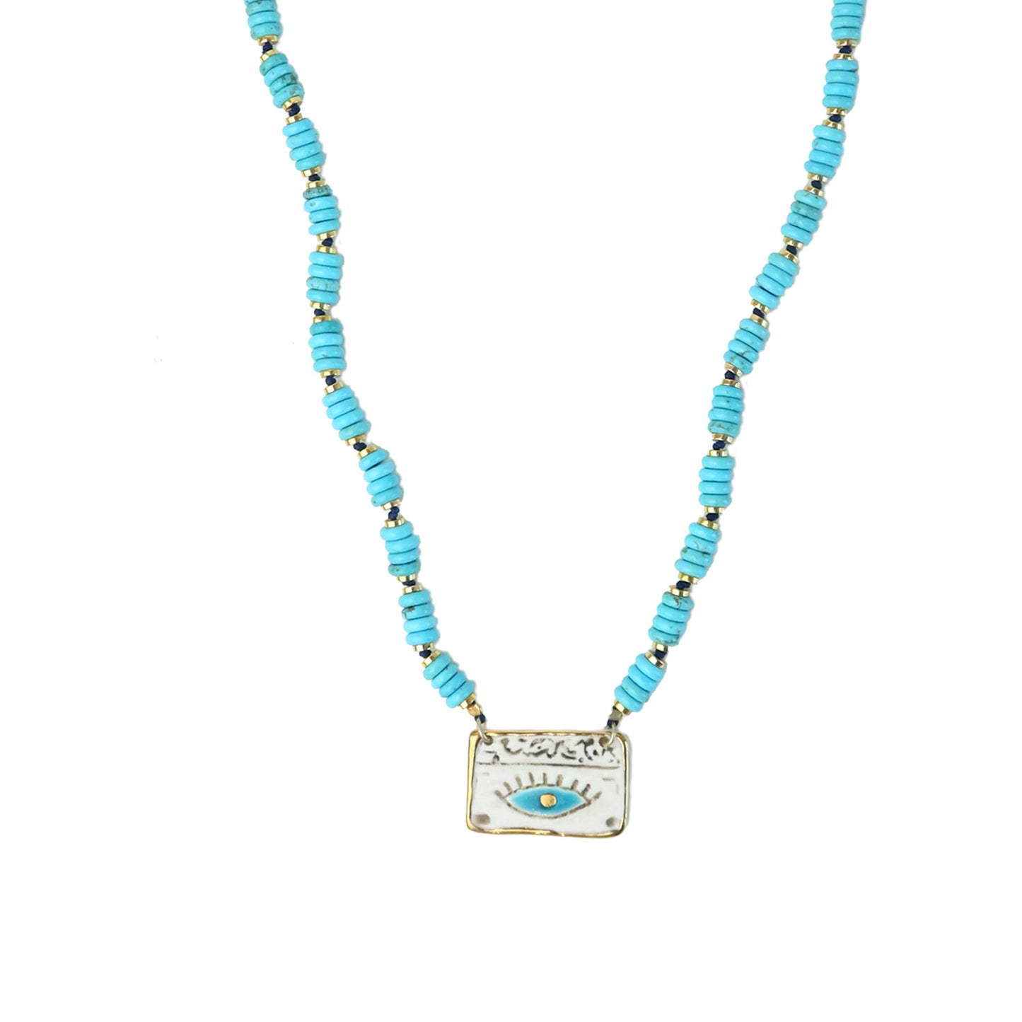 Rectangular Ceramic Eye | Turquoise Necklace