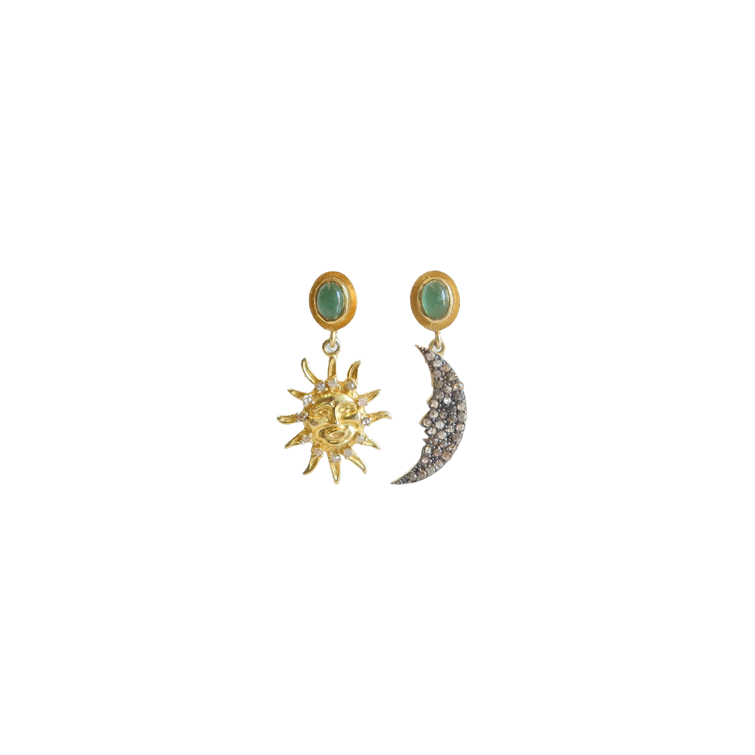 Sun + Moon Tourmaline Pavé Diamond Earrings