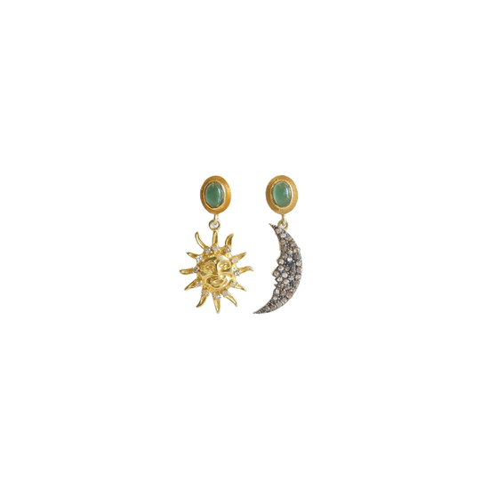 Sun + Moon Tourmaline Pavé Diamond Earrings