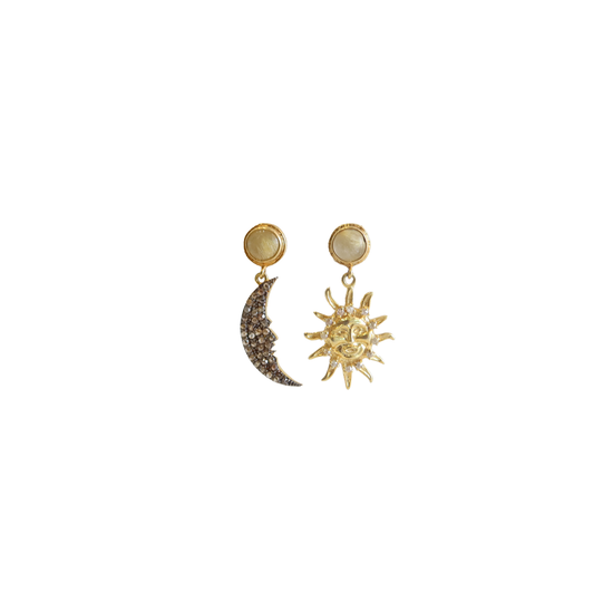 Sun  Moon Pavé Diamond Earrings