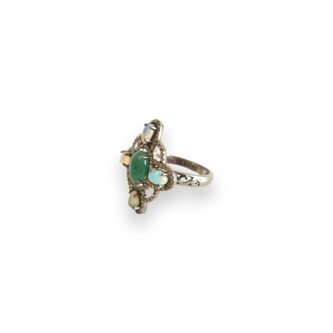 Emerald + Opal Diamond Ring