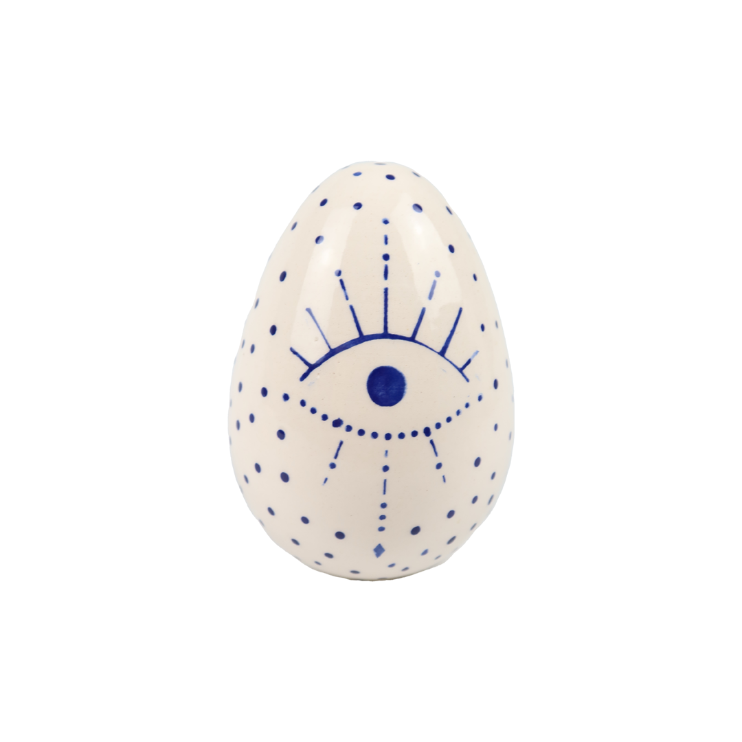 Khamsa Large Blue | White Egg Objet D'art