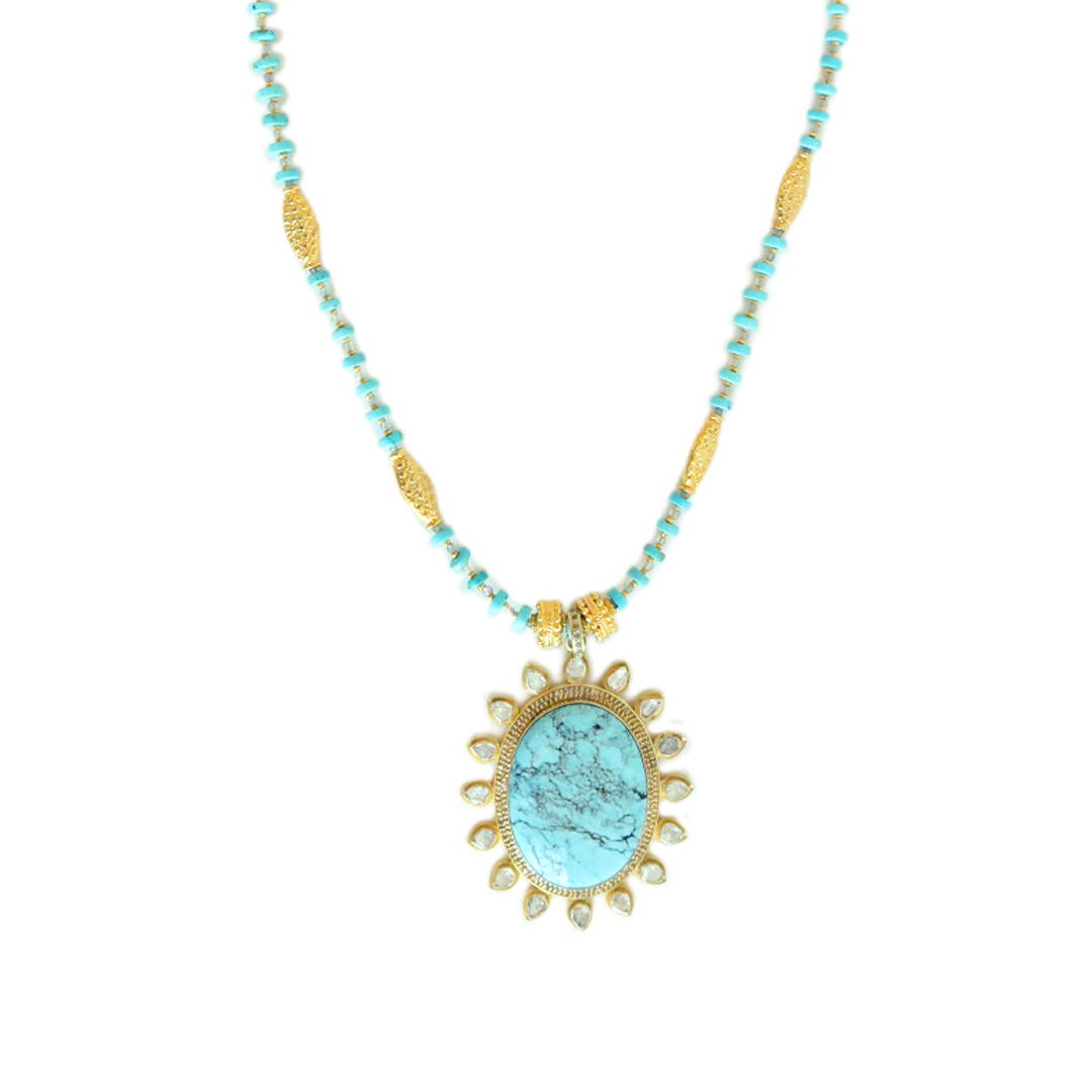 Turquoise Pavé Diamond Necklace 1