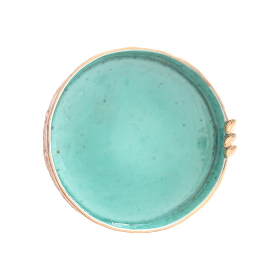 Turquoise Gold 3D Bird Circular Ceramic Bowl