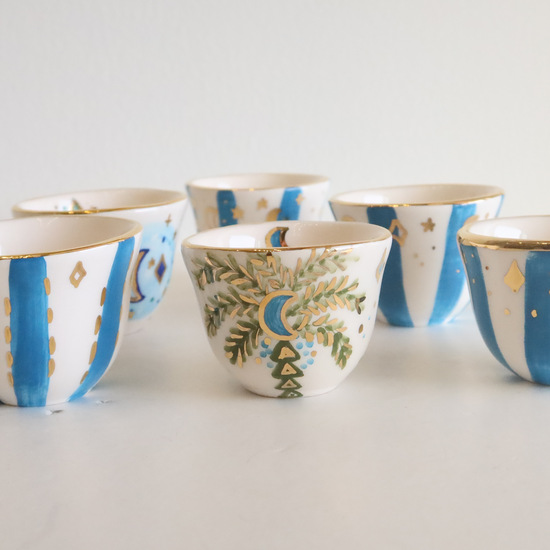 Gahva  Cups Set Hand Painted Assorted Designs