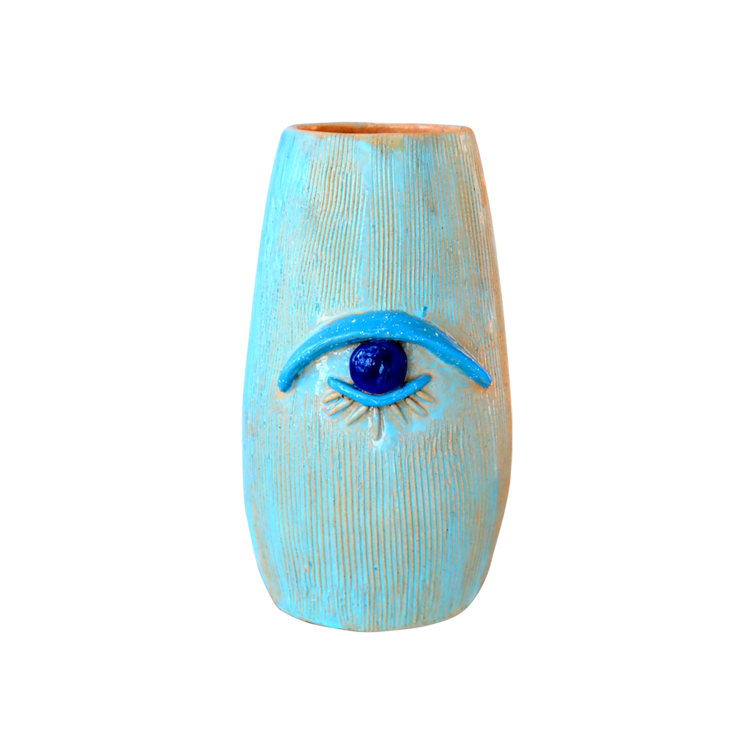 Light Blue Eye Clay Vase by Aliya Pottery x Sherie Boutik Collab