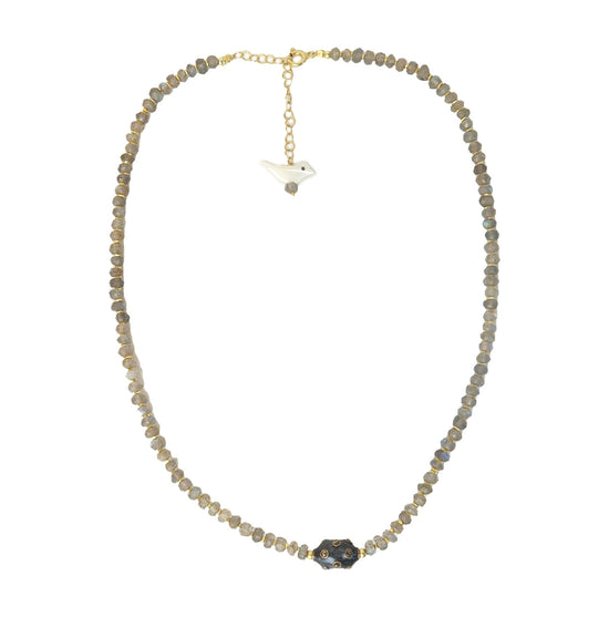 Labradorite & Pavé Diamond | Enamel Necklace by Soheyla