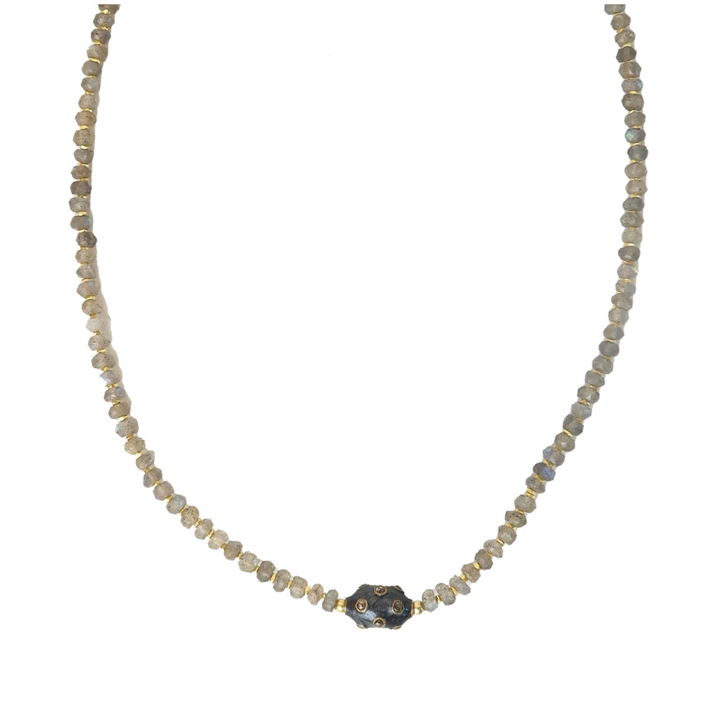 Labradorite & Pavé Diamond | Enamel Necklace by Soheyla