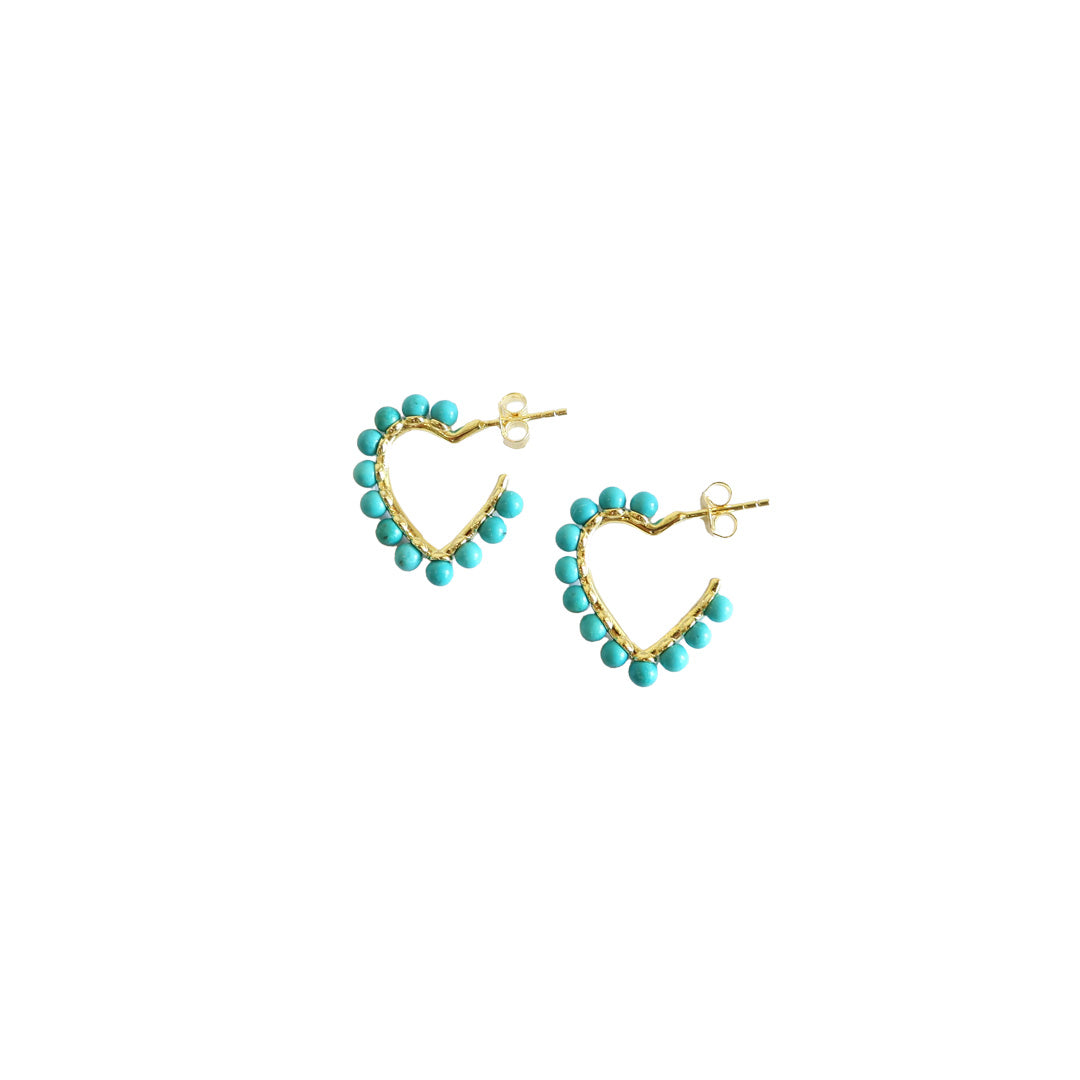 Heart Turquoise Ball Earrings