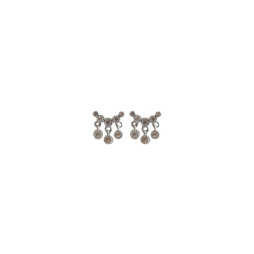 Silver Crystal Dangle Dot Earrings