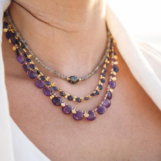 Amethyst Grand Teardrop & Coin Necklace by Soheyla