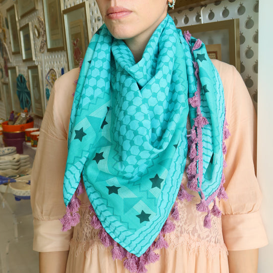 Purple Triangle & Star Pattern Scarf