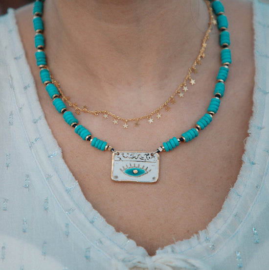 Rectangular Ceramic Eye | Turquoise Necklace