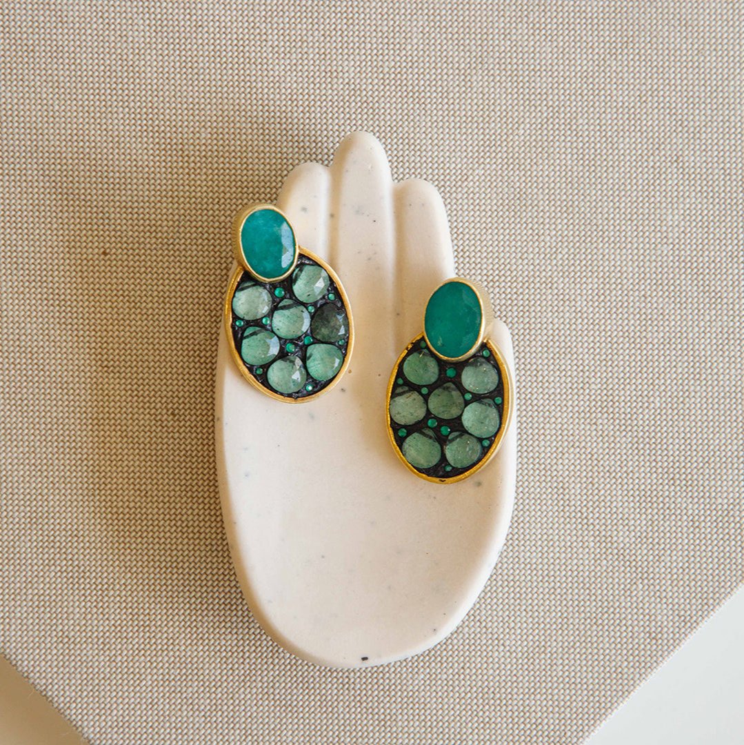 Green Agate Oval Earrings