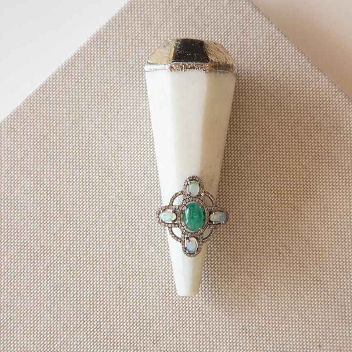 Renaissance Emerald | Opal | Pavé Diamond Ring