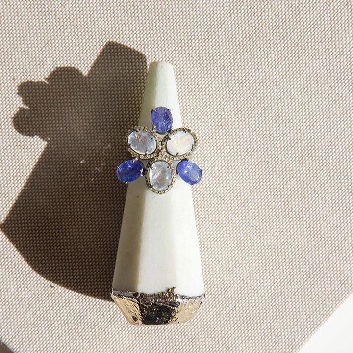 Tanzanite & Opal | Pavé Diamond Ring