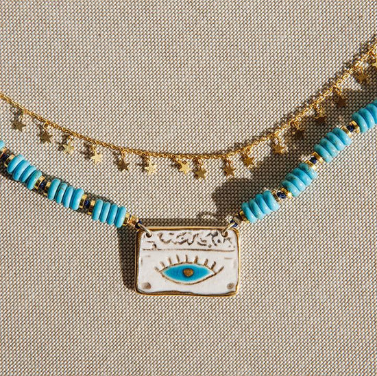 Rectangular Ceramic Eye | Turquoise Necklace