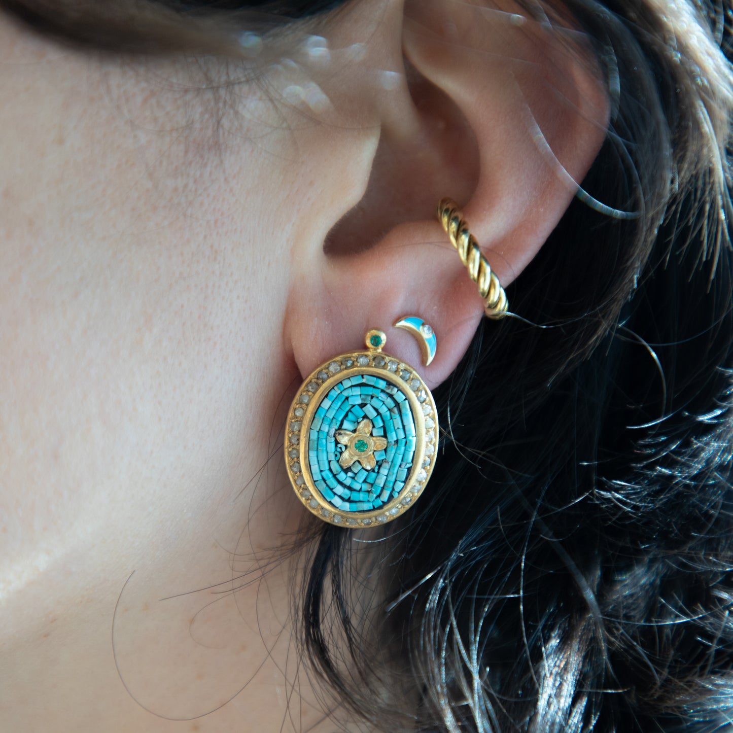 Mosaic Inspired Turquoise Pavé Earrings