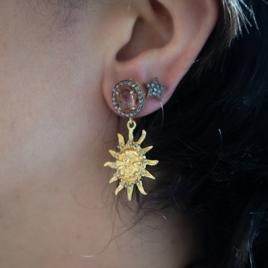 Sun + Moon Pavé Diamond Earrings