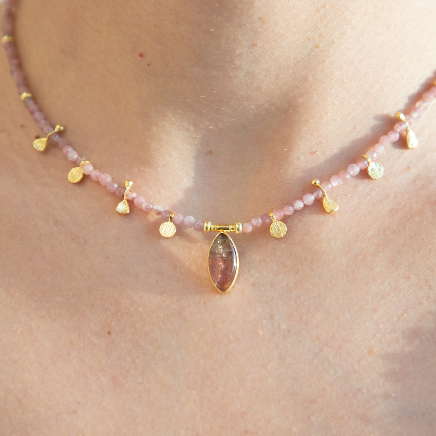 HWL Pink Quartz Drop Necklace