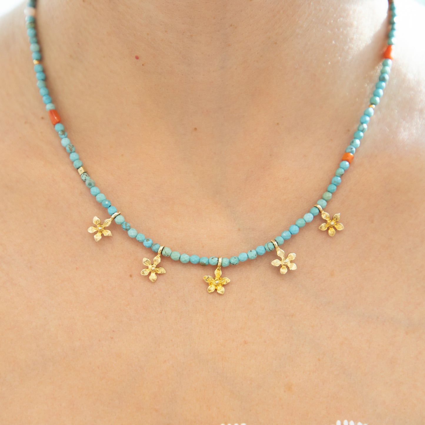 Flower Turquoise + Coral Necklace