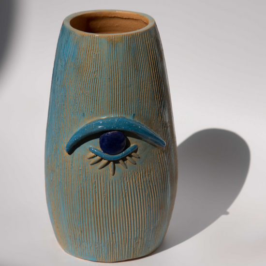 Light Blue Eye Clay Vase by Aliya Pottery x Sherie Boutik Collab