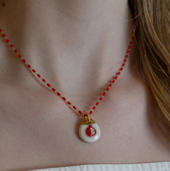 Little Red Pomi Ceramic Necklace