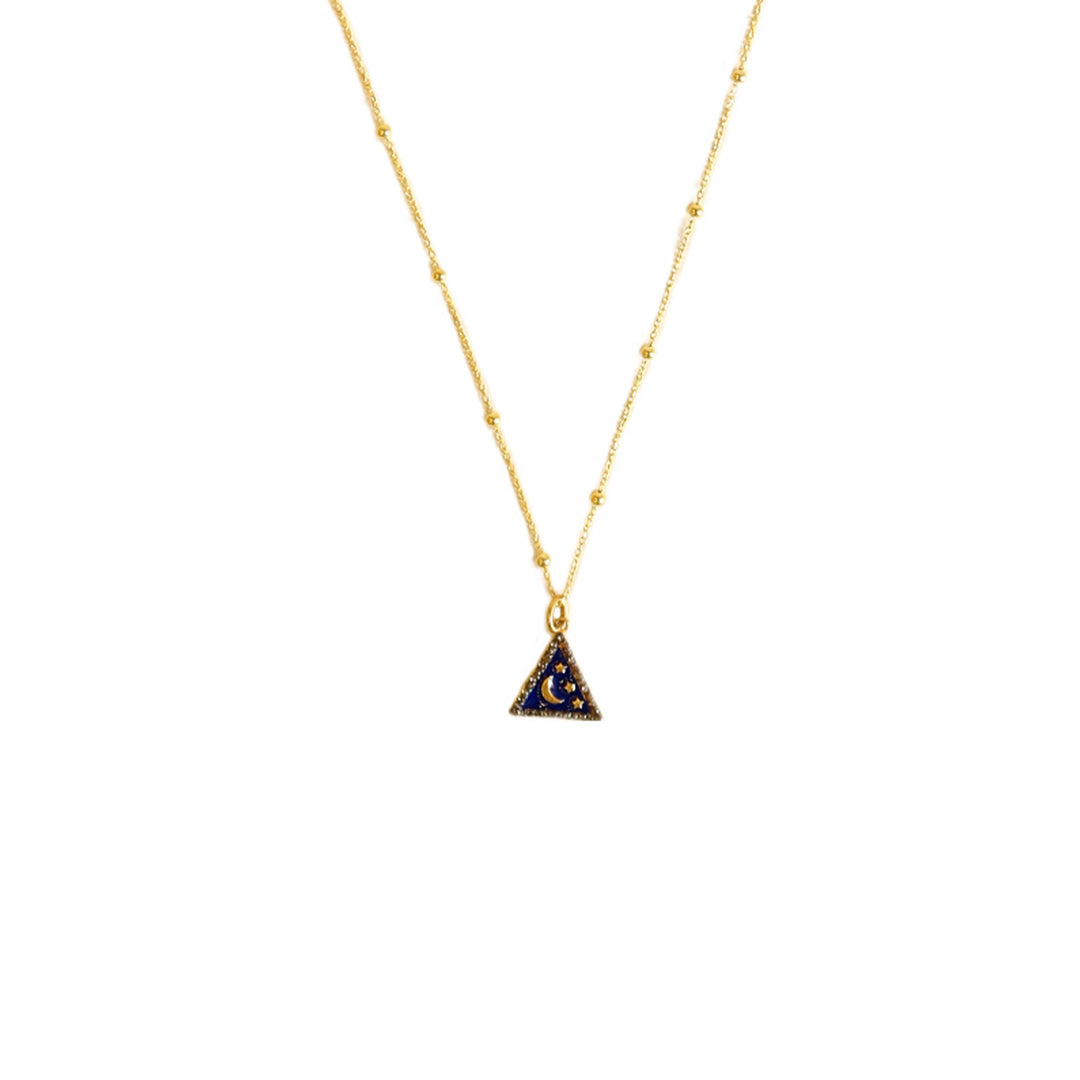Triangle Moon & Stars Pavé Necklace