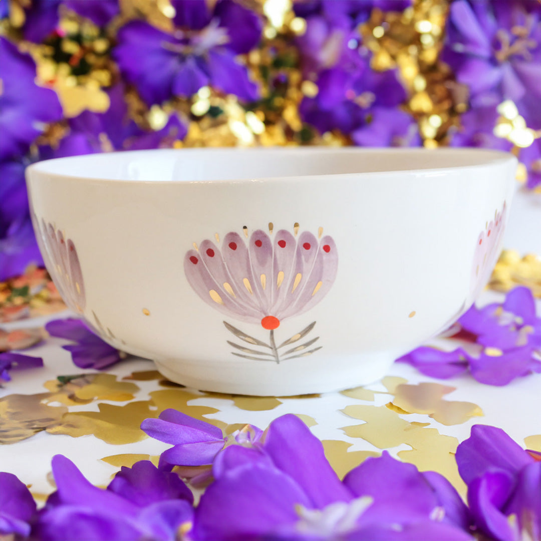 White And Purple Ceramic Bowl (Large)