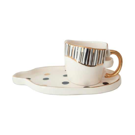 Polka Dot Ceramic Mug + Saucer