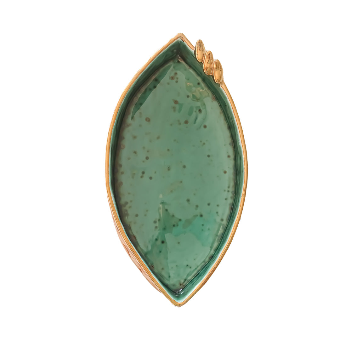 Eye Shaped Turquoise | Gold Birds Serving Plate