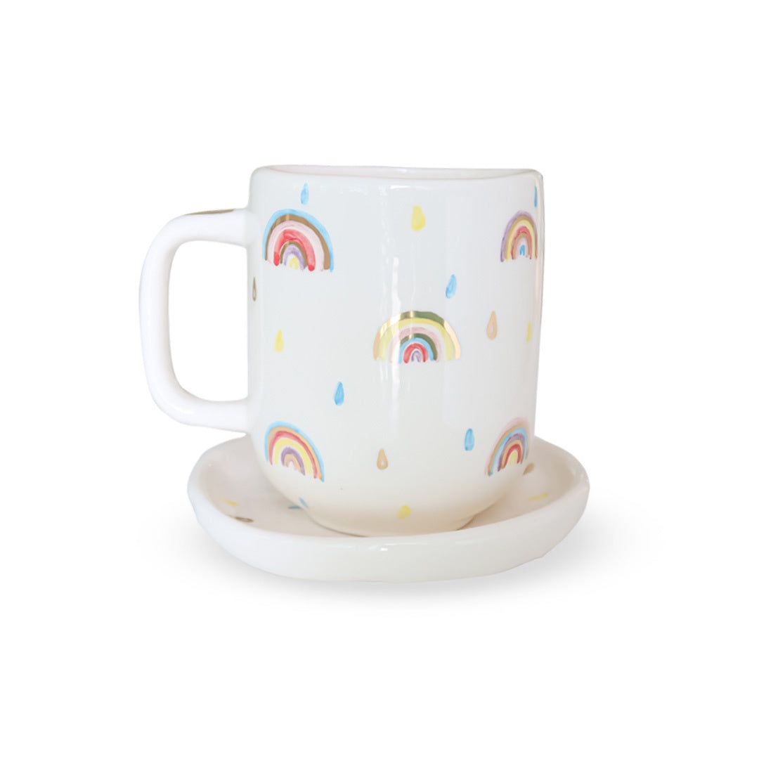 Mini Rainbow Ceramic Mug + Saucer