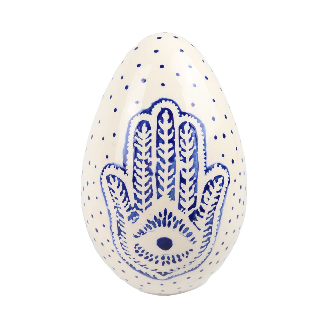 Khamsa Large Blue | White Egg Objet D'art