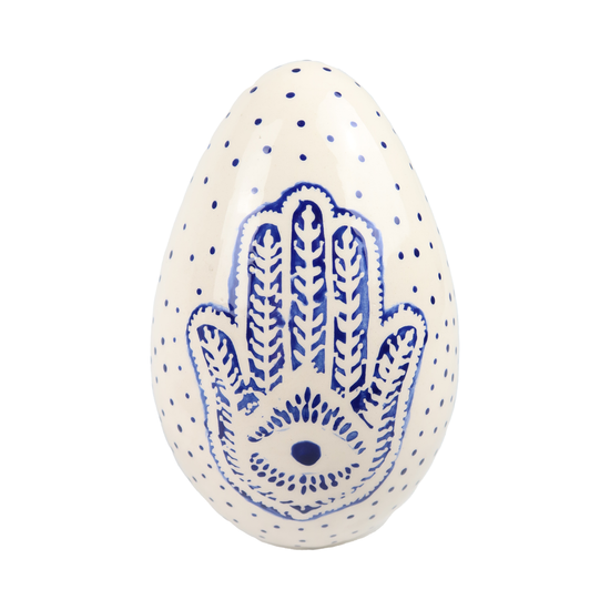 Khamsa Large Blue | White Egg Objet D'art