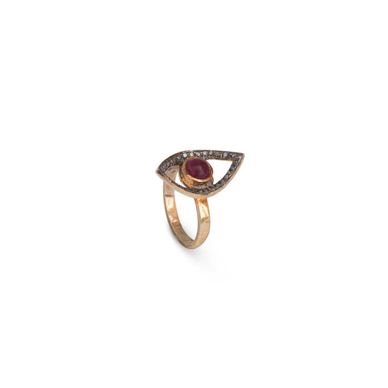 Garnet Eye + Pavé Diamond Ring
