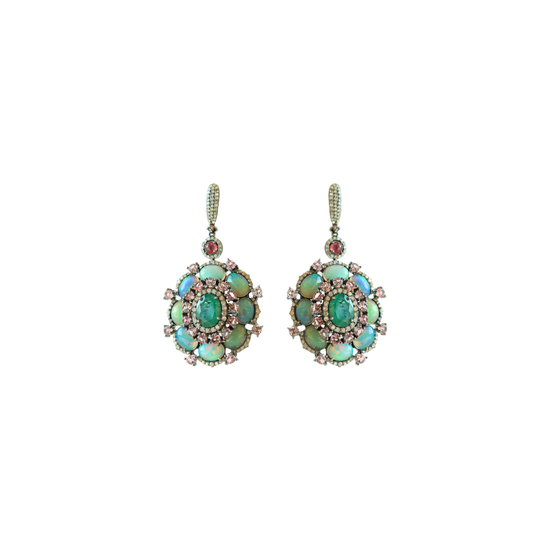 Opal + Emerald + Tourmaline Diamond Earrings