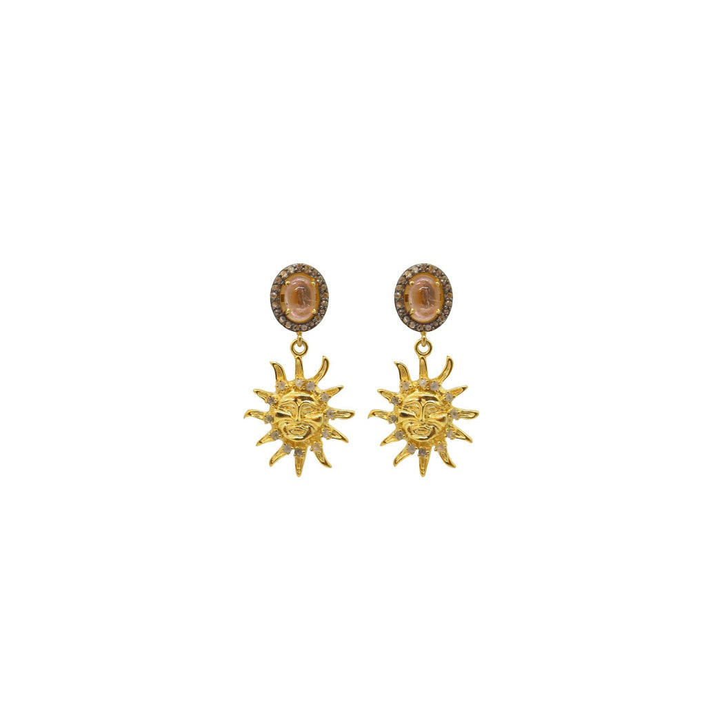 Sun Tourmaline + Pavé Diamond Earrings