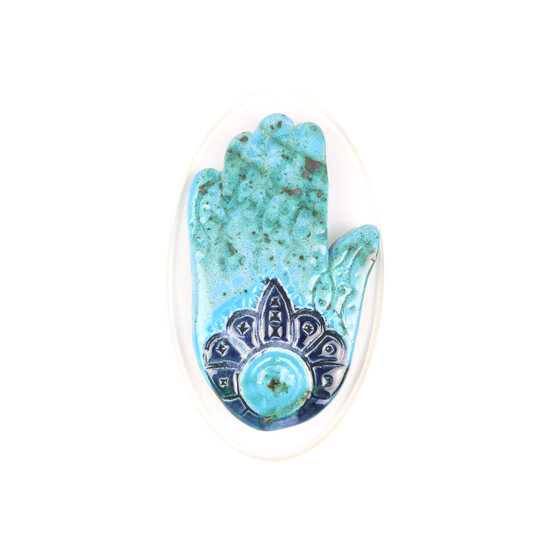 Khamsa Turquoise Ceramic Objet D’art