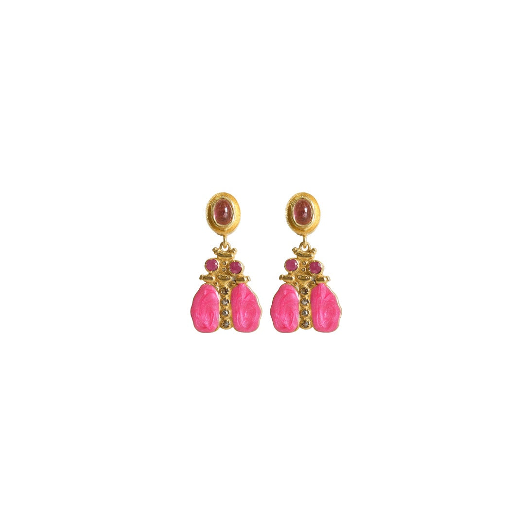Pink Tourmaline Lady Bug Earrings