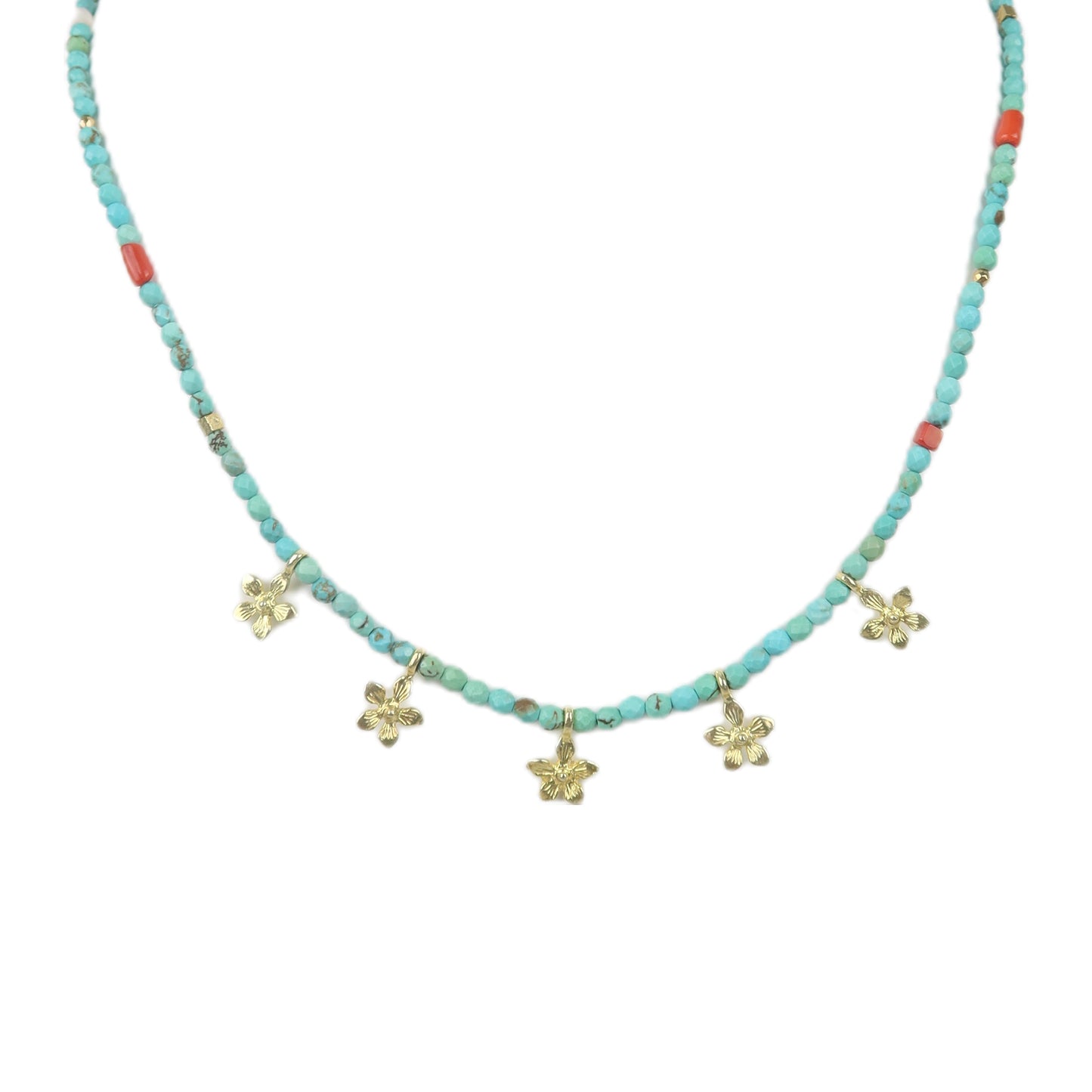 Flower Turquoise + Coral Necklace