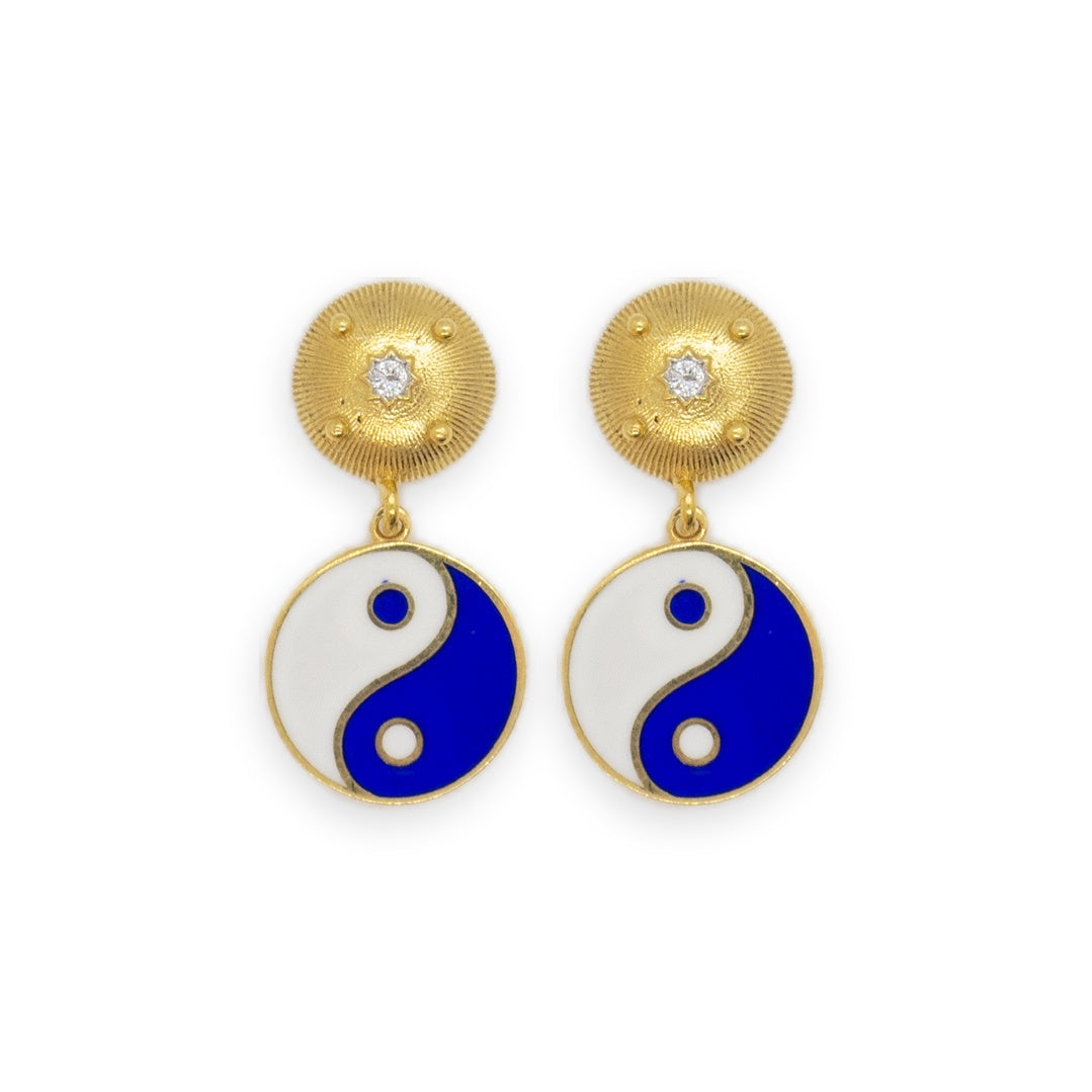 Blue Yin + Yang Enamel Earrings