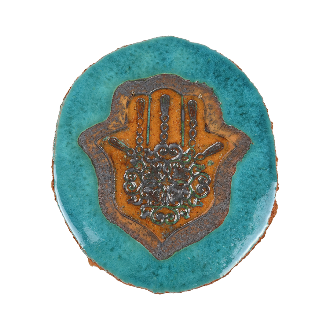 Khamsa Terracotta + Turquoise Oval Ceramic Wall Décor