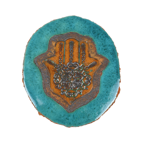 Khamsa Terracotta + Turquoise Oval Ceramic Wall Décor