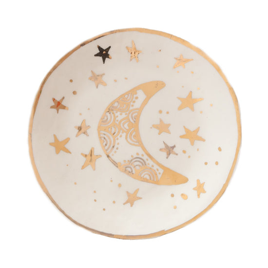 Priya White & Gold Star And Moon Celestial Plate l Wall Decor